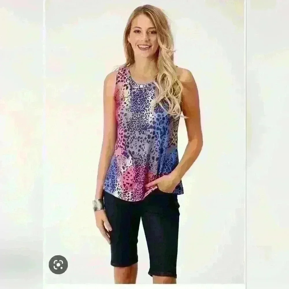 Roper Womens Multi-Color Polyester Leopard Tank Top Size XS